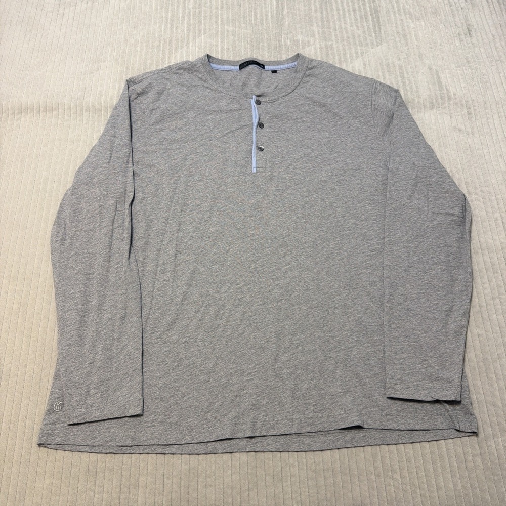 Greyson Alpha Slub Henley Shirt Mens 2XL Gray Cotton Blue Trim Peru
